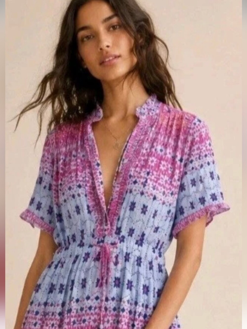 Free People Rare Feeling Pleated Boho Maxi Dress Purple Pink Floral gypsy M - Picture 3 of 13